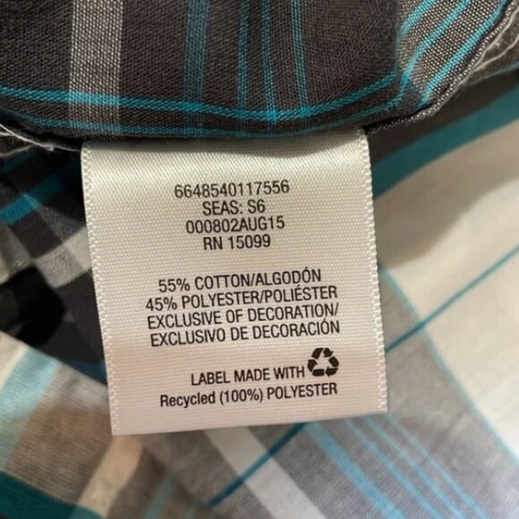 Amplify button down plaid short sleeve shirt blue turquoise white gray Small 8 - Picture 4 of 8
